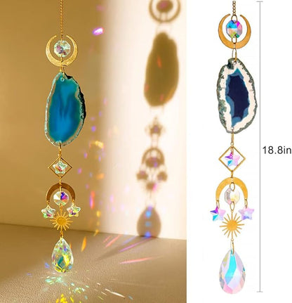 WEISIPU Set of 6 Crystal Sun Catchers - Window Hanging Sun Catchers with Crystals and Agate Slices, Wind Chimes Ornaments Decor Prism for Home Car Window Party Decorations-6 Pcs