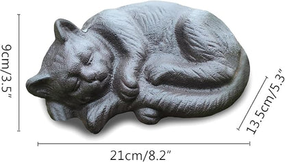 Cast Iron Sleeping Cat Statue Figurine Animal Decor,Heavy Duty Decoration Ornaments for Home Garden,Black
