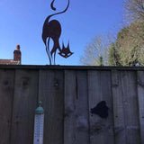 Retro Rust Metal Cat Fence Topper Decor, Outdoor Decor Rust Cat Iron Branch Art Craft Yard Garden Ornament Fence Topper, Cute Metal Craft Animal Garden Silhouettes(Size:15.75 x 6.69inch)