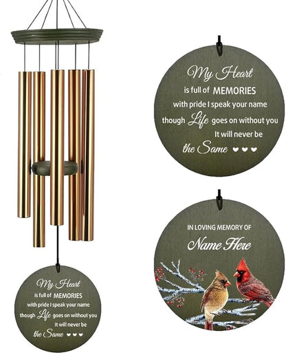 Personalized Wind Chimes 36inch, in Loving Memory of Sympathy Wind Chimes, Memorial Funeral Gifts, Cardinal Bird Deep Tone Wind Chime, Loss of Loved Dad/Mom Outdoor (Produced in USA)