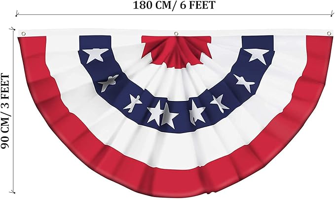 USA Pleated Fan Banner Flag - 3x6 FT American Patriotic Half Fan Bunting with Canvas Header and Brass Grommets for 4th of July, Memorial Day Indoor/Outdoor Decoration (5, 3x6 Feet)