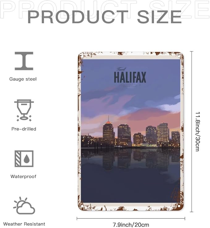 Vintage Tin Signs Travel Halifax 10 Retro Metal Wall Decor for Home,Garden & Patio Inspirational Quotes & Funny Life Posters 8x12IN