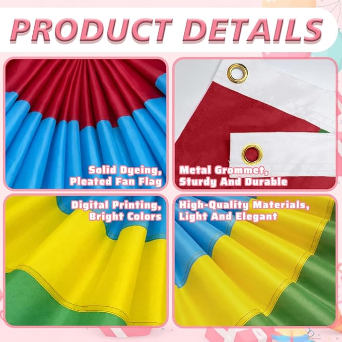 4Pack Colorful Bunting Flags Decor Birthday Party Classroom 2x4 Ft Bright Color Bunting Pleated Half Fan Bunting Banner Decor Outside Summer Party with Canvas Header Brass Grommets Mexican Themed Multi-Color Stripes Bunting Decoration Party Garden Porch