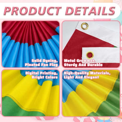 4Pack Colorful Bunting Flags Decor Birthday Party Classroom 2x4 Ft Bright Color Bunting Pleated Half Fan Bunting Banner Decor Outside Summer Party with Canvas Header Brass Grommets Mexican Themed Multi-Color Stripes Bunting Decoration Party Garden Porch