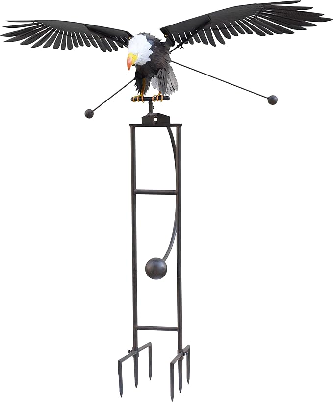 Red Carpet Studios Garden Stake Yard Art Metal and Glass Balance Rocker with 6-Prong Stake, Jumbo 6.16 Feet Tall, Flying Eagle