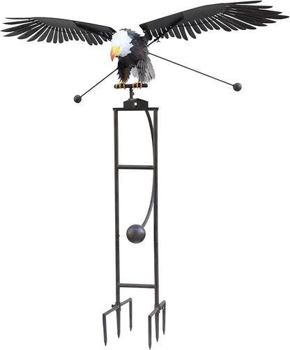 Red Carpet Studios Garden Stake Yard Art Metal and Glass Balance Rocker with 6-Prong Stake, Jumbo 6.16 Feet Tall, Flying Eagle