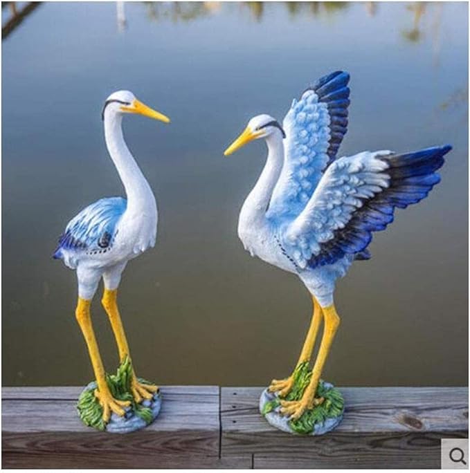 Sculpture Tabletop Statue Animal Crafts Ornaments Egret Statue Outdoor Courtyard Garden Decoration Sculpture Fiberglass Figurines 26x27x68cm (Color : A+b)