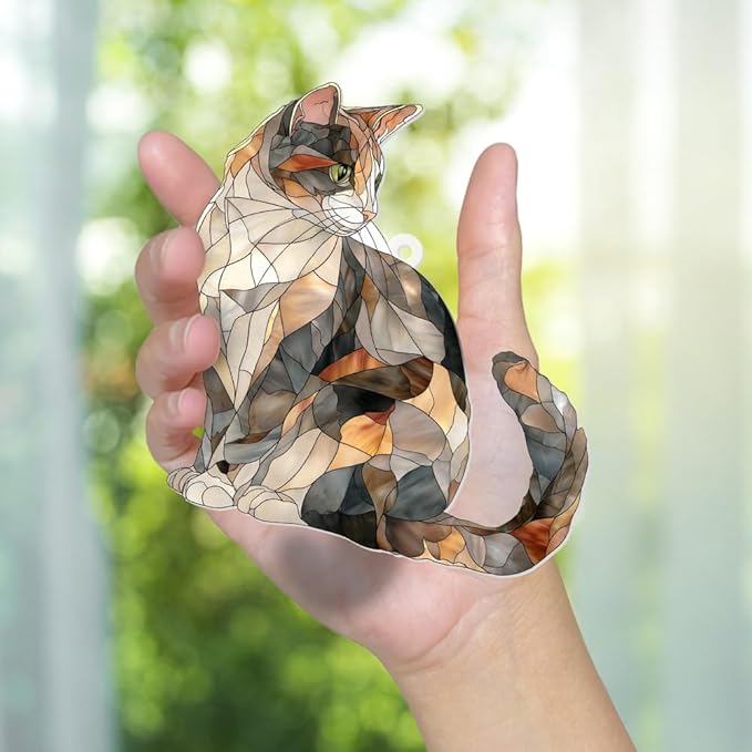 Stained Glass Cat Ornament – 2025 Christmas Tree Decoration, Handmade Animal Suncatcher for Window, for Cat Lovers & Unique Home Décor (Sun-05)