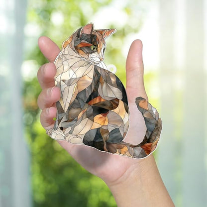 Stained Glass Cat Ornament – 2025 Christmas Tree Decoration, Handmade Animal Suncatcher for Window, for Cat Lovers & Unique Home Décor (Sun-05)