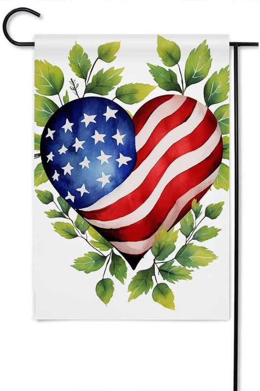Gkyygk Welcome Patriotic Heart Green Leaf Welcome Garden Flag 12x18 Inch Double Sided Seasonal Yard Burlap Banners Outdoor Flag for Men Women