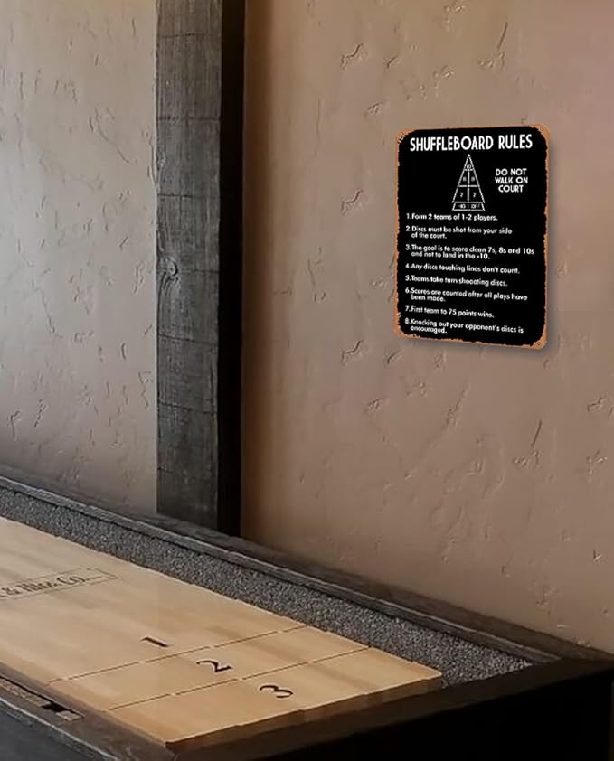 SHUFFLEBOARD BLACK New Metal Signage Wall Rules in Real LifeInteresting Rules Signs for Indoor and Outdoor 8×12 Inches