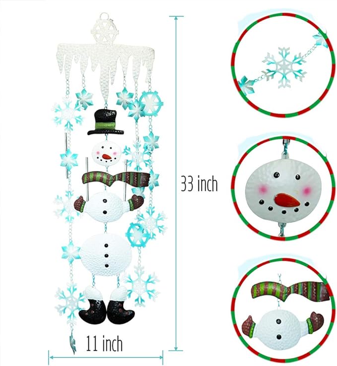 Juegoal Christmas Snowman Wind Chimes with Metal Snowflake, Large for Kids, Xmas Holiday Party Indoor Outdoor Hanging Decoration, 33 Inch
