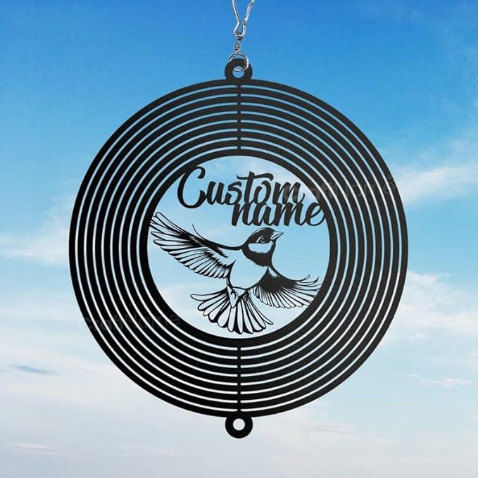 Personalized Goldfinch Metal Wind Spinner, Custom Hanging Decoration for Outdoor Spaces, Kinetic Bird Art, Nature Gift (Goldfinch Garden Wind Spinner)