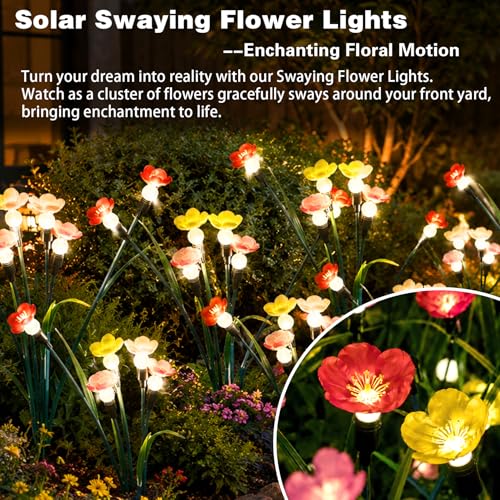 Solar Garden Lights 2 Pack - Swaying Flower & Firefly, Iron Wire