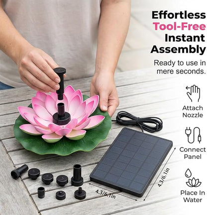 Bird Bath Fountains Solar Power for Outside, Small Solar Fountain for Bird Bath, Floating Lotus Solar Garden Fountain Pump Kit for Outdoors, Garden, Patio, Pond, Yard Decor (White, 4.3IN 1.2W)