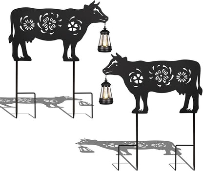 2Pack Solar Outdoor Garden Lights Stakes Solar Metal Flower Cow Lawn Deco Statue Patio, Outdoor Decor, Garden Decorations, Lawn Ornaments