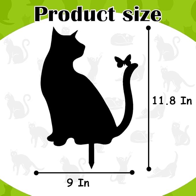 Metal Cat Stake Garden Decor, Yard Decoration Art for Lawn, Gifts for Cat Lovers, Black Outdoor Home Decoration, Metal Kitty Statue (SO Cat2)