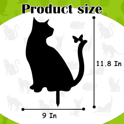 Metal Cat Stake Garden Decor, Yard Decoration Art for Lawn, Gifts for Cat Lovers, Black Outdoor Home Decoration, Metal Kitty Statue (SO Cat2)