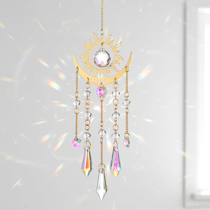Crystal Prism Sun Catchers Rainbow Maker, Window Prism Rainbow Maker, Sun and Moon Catchers for Indoor Window Hanging, Outdoor Home Garden, Room Decor, Gift for Women