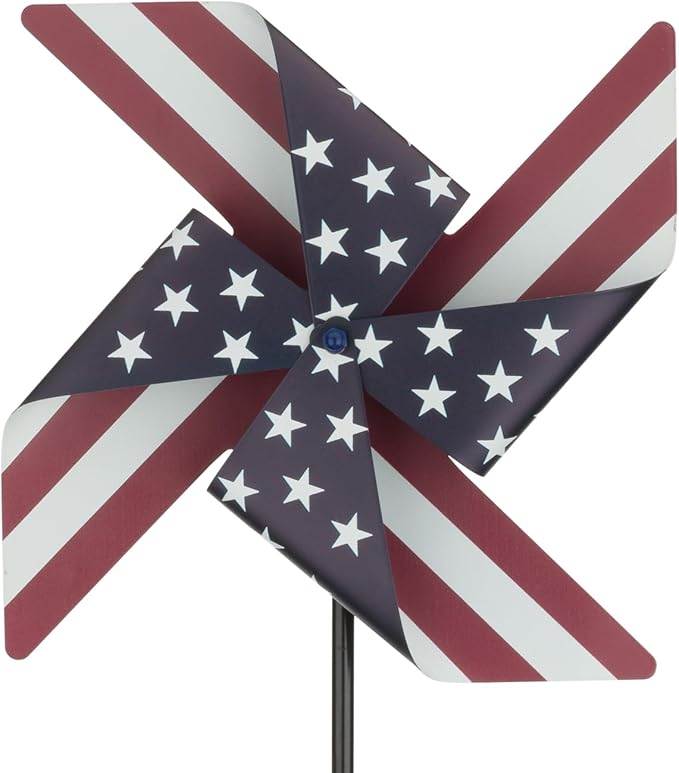 Regal Art & Gift Americana Pinwheel Spinner Stake, Patriotic Metal Wind Sculpture, Weather-Resistant Decorative Kinetic Yard Art for Outdoor Garden and Lawn – Stripe