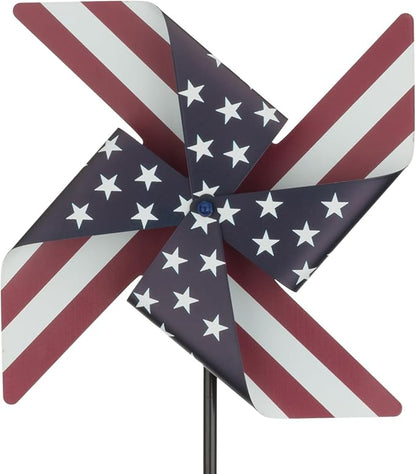 Regal Art & Gift Americana Pinwheel Spinner Stake, Patriotic Metal Wind Sculpture, Weather-Resistant Decorative Kinetic Yard Art for Outdoor Garden and Lawn – Stripe