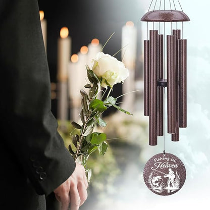 Personalized Wind Chimes, 36inch Sympathy Wind Chime, in Loving Memory for Loss of Loved Grandpa/Dad/Friends Loves Fishing, Metal Large Memorial Condolences Gifts (Produced in USA)