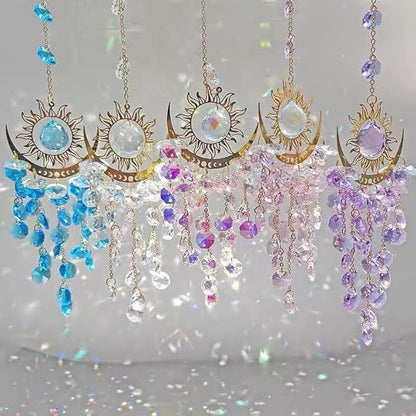 Crystal Suncatcher Wind Chimes,Outdoor Garden Decoration,Chandelier Aurora Rainbow Sun Catcher Glass Prisms Ornament,Window Hanging Pendant (Purple)