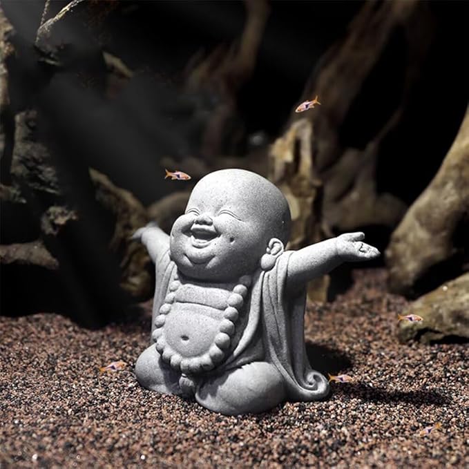Mini Monk Buddha Statue Sandstone Statues Zen Monk Praying Statue Sculptures for Wealth Good Luck Feng Shui Decor Home Fish Tank Aquarium Garden (Style 4)
