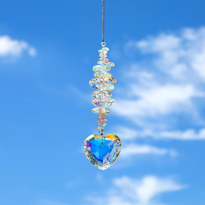 Heart Shaped Suncatcher Crystal Colorful Beads Prisms Pendant Sun Catcher Crystals for Windows Indoor Outdoor Garden Hanging Ornament Gifts for Mothers Christmas Decor