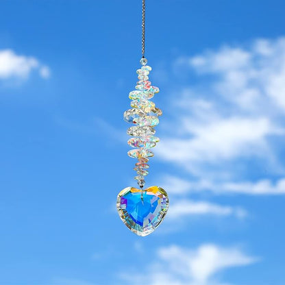 Heart Shaped Suncatcher Crystal Colorful Beads Prisms Pendant Sun Catcher Crystals for Windows Indoor Outdoor Garden Hanging Ornament Gifts for Mothers Christmas Decor