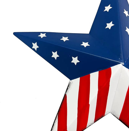 Rustic Hanging Metal American Flag Patriotic Barn Star Wall Door Yard Signs 4th of July White Blue Red Independence Day Memorial Day Decor Indoor Outdoor Stars Wreath Fourth of July Decorations