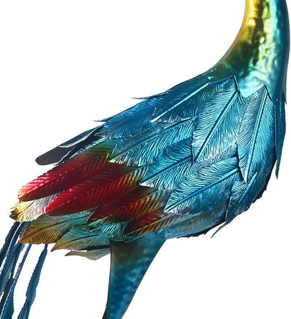 Metal Colorful Peacock Statues Set of 2 Garden Sculptures for Outdoor Indoor Yard Art