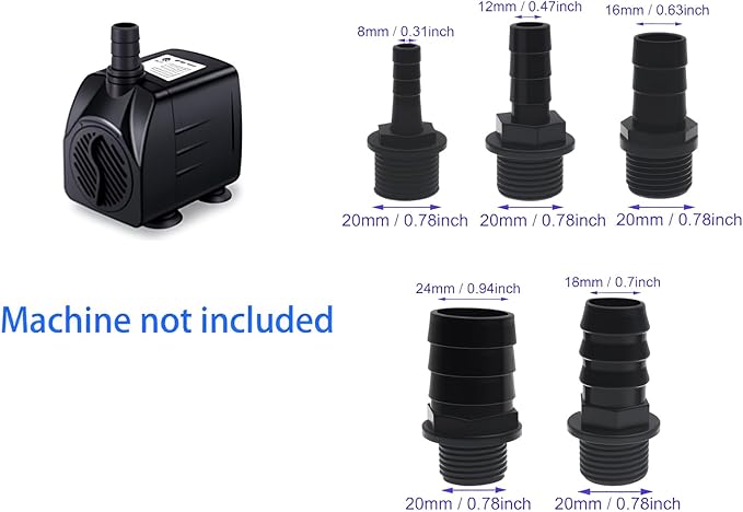FDXGYH Fountain Pump Nozzle Kit Replacement Adapters 5 Sizes Plastic Nozzles for Aquarium, Fish Tank, Pond, Hydroponics