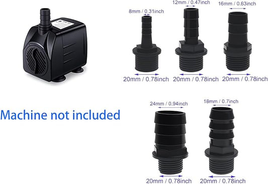 FDXGYH Fountain Pump Nozzle Kit Replacement Adapters 5 Sizes Plastic Nozzles for Aquarium, Fish Tank, Pond, Hydroponics