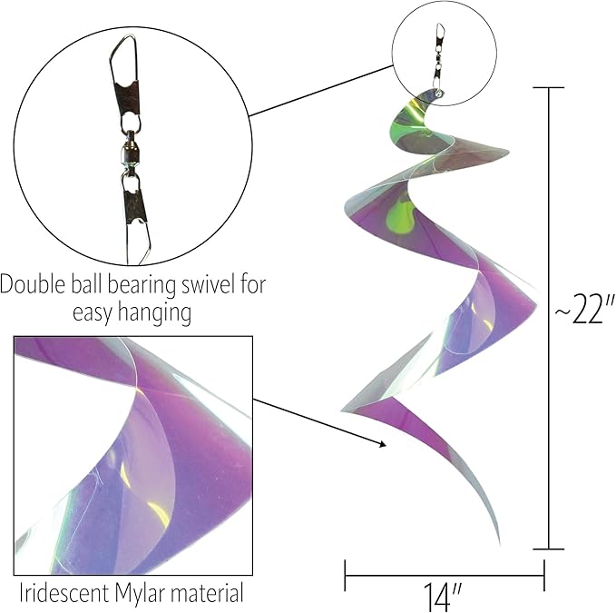 In the Breeze 9156 — 30-inch Iridescent Twister Tail — Suncatcher Wind Spinner for Yards and Gardens, Humane Animal Deterrent…
