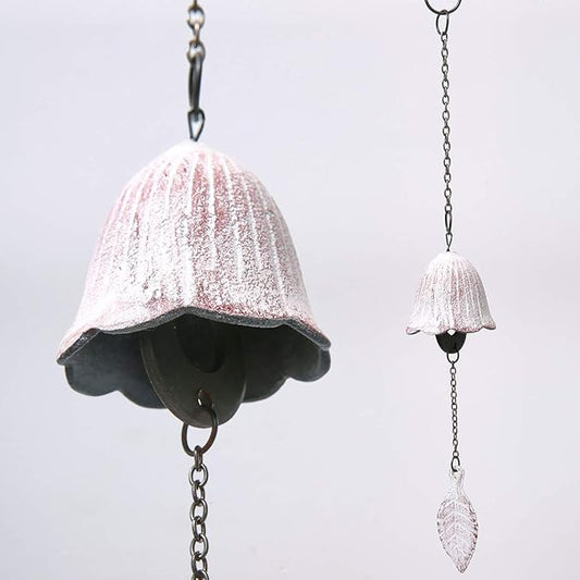 Japanese Traditional Lucky Small Wind Chimes for Outside, Iwachu Cast Iron Bless Temple Wind Bell Memorial and Sympathy Leaf Wind Chimes Outdoor or Indoor for Good Luck Garden, Patio, Balcony