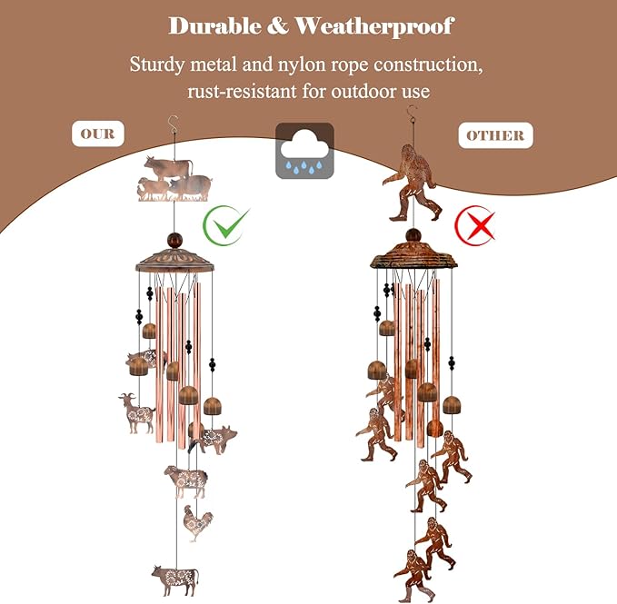 Farm Animal Wind Chimes Gifts for Women Men, Farmhouse Decor for Outside Garden Patio, 35 Inch Vintage Metal Cow Pig Chicken Sheep Goat Wind Chimes