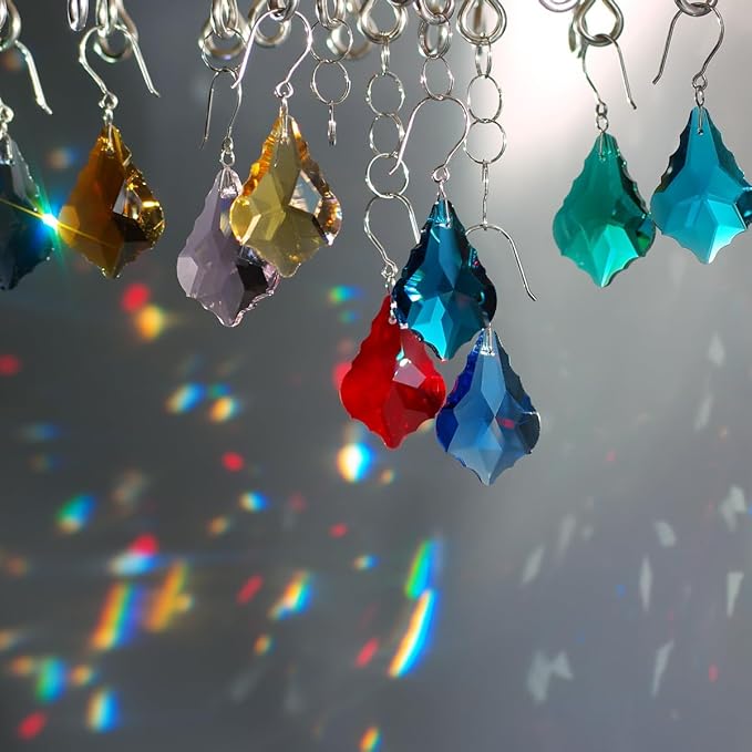 38mm Crystals Suncather Prism, 10pcs Maple Leaf Hanging Crystals Chandelier Replacement Colorful Ornament Pendant for Windows, Home, Wedding, Party Decor