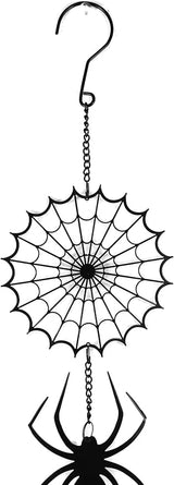 Ebros Gift Arachnid Spider Web Cobweb Black Coated Steel Metal Wall Hanging Wind Chime with Beads Home and Patio Decor Gothic Halloween Macabre Spiders Webs Mobile Noisemaker