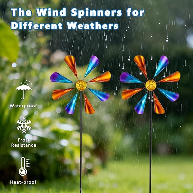 DREAMYSOUL 2 Pack Wind Spinners Outdoor, 10" Dia Metal Pinwheels for Yard and Garden, Kinetic Wind Sculptures & Spinner Outside (Colorful)