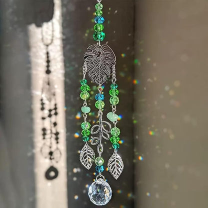 Crystal Sun Catcher, Angle Design Garden Hanging Rainbow Maker Ornament, Decorative Hanging Prism for Windows, Outdoors, Patio, Wedding, Party Decor (Green)