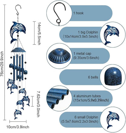 OLYCRAFT Dolphin Wind Chimes Outdoors Wind Chime Sympathy Memorial Windchime Iron Windchime Memorial Presents Summer Ocean Hanging Windbell for Patio Backyard Home Garden Pendant Decoration