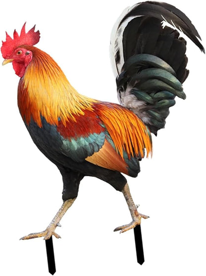 MYCENSE Rooster Statue Garden Stake Yard Art,Metal Cock Figurine Ground Insert,Animal Sculpture for Floor Patio Outdoor, 21.2x16.7x0.1cm
