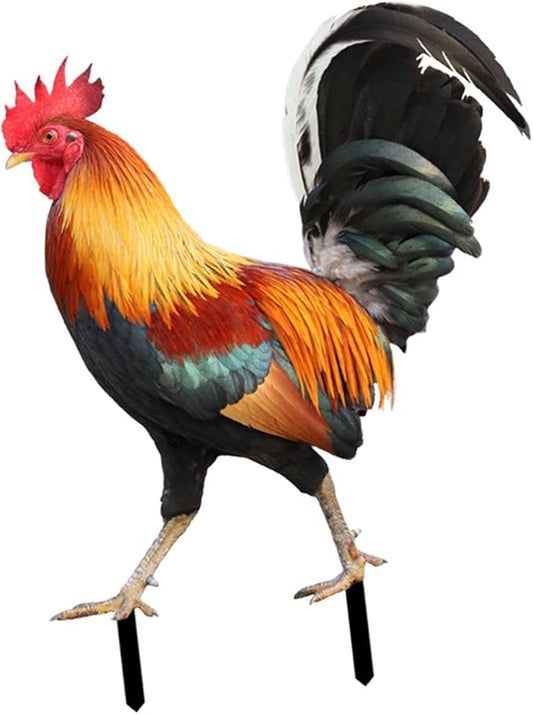 MYCENSE Rooster Statue Garden Stake Yard Art,Metal Cock Figurine Ground Insert,Animal Sculpture for Floor Patio Outdoor, 21.2x16.7x0.1cm