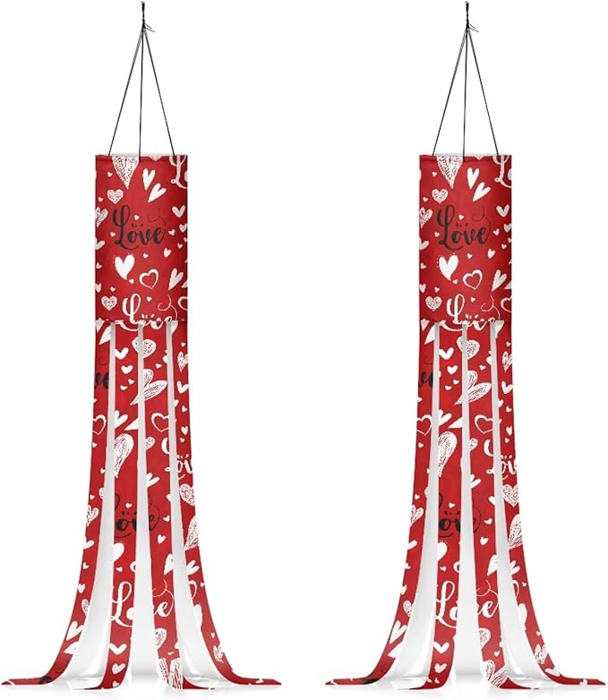 Jeiento 40Inch Red Love Hearts Windsock Valentines Day Wind Socks Outdoor Hanging Decoration Wedding Party Decorative Windsock for Garden/Yard/Tree,2 Piece Set