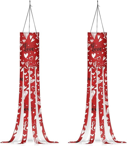 Jeiento 40Inch Red Love Hearts Windsock Valentines Day Wind Socks Outdoor Hanging Decoration Wedding Party Decorative Windsock for Garden/Yard/Tree,2 Piece Set