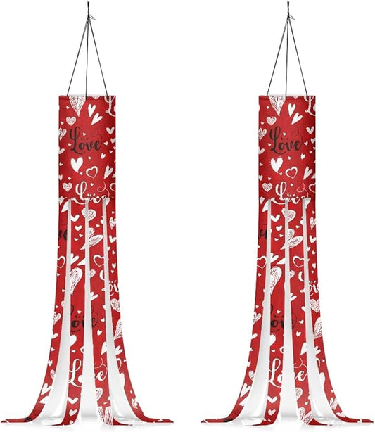 Jeiento 40Inch Red Love Hearts Windsock Valentines Day Wind Socks Outdoor Hanging Decoration Wedding Party Decorative Windsock for Garden/Yard/Tree,2 Piece Set