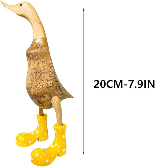 Wooden Crafted Duck Figurine with Spotty Wellies Funny Standing Duck Statues Decorative Resin Rain Boot Animal Sculpture Collectible Crafts Waterproof Garden Lawn Ornament (Yellow, 7.9Inch)