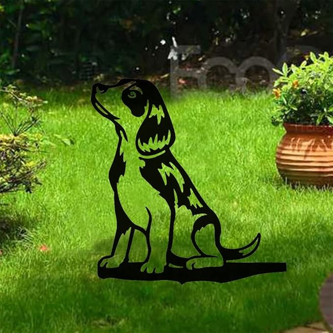 Adorable Dog Stake Decoration Yard Garden Outdoor Metal Art Dog Silhouette Decoration Steel Dogs Statue Adorable Ornament Gift (Beagle)