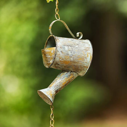 Jemeni 47" Outdoor Rain Chime & Garden Rain Bell Chime - Decorative Hanging Metal Watering Can with Buckets, Rustic Farmhouse Patio, Pergola & Backyard Decor